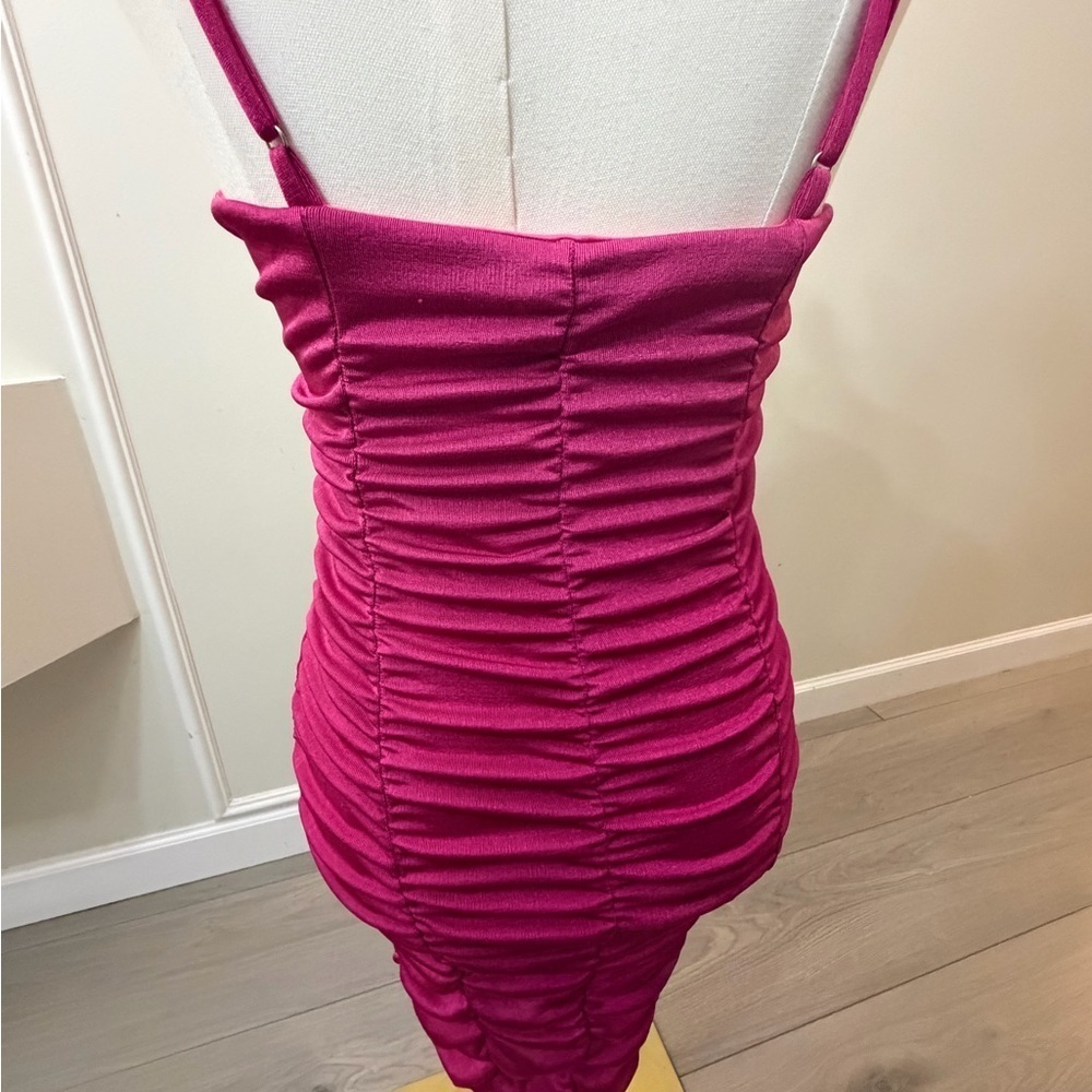 Haley & June Vibrant Pink Ruched Mini Dress - Picture 3 of 6